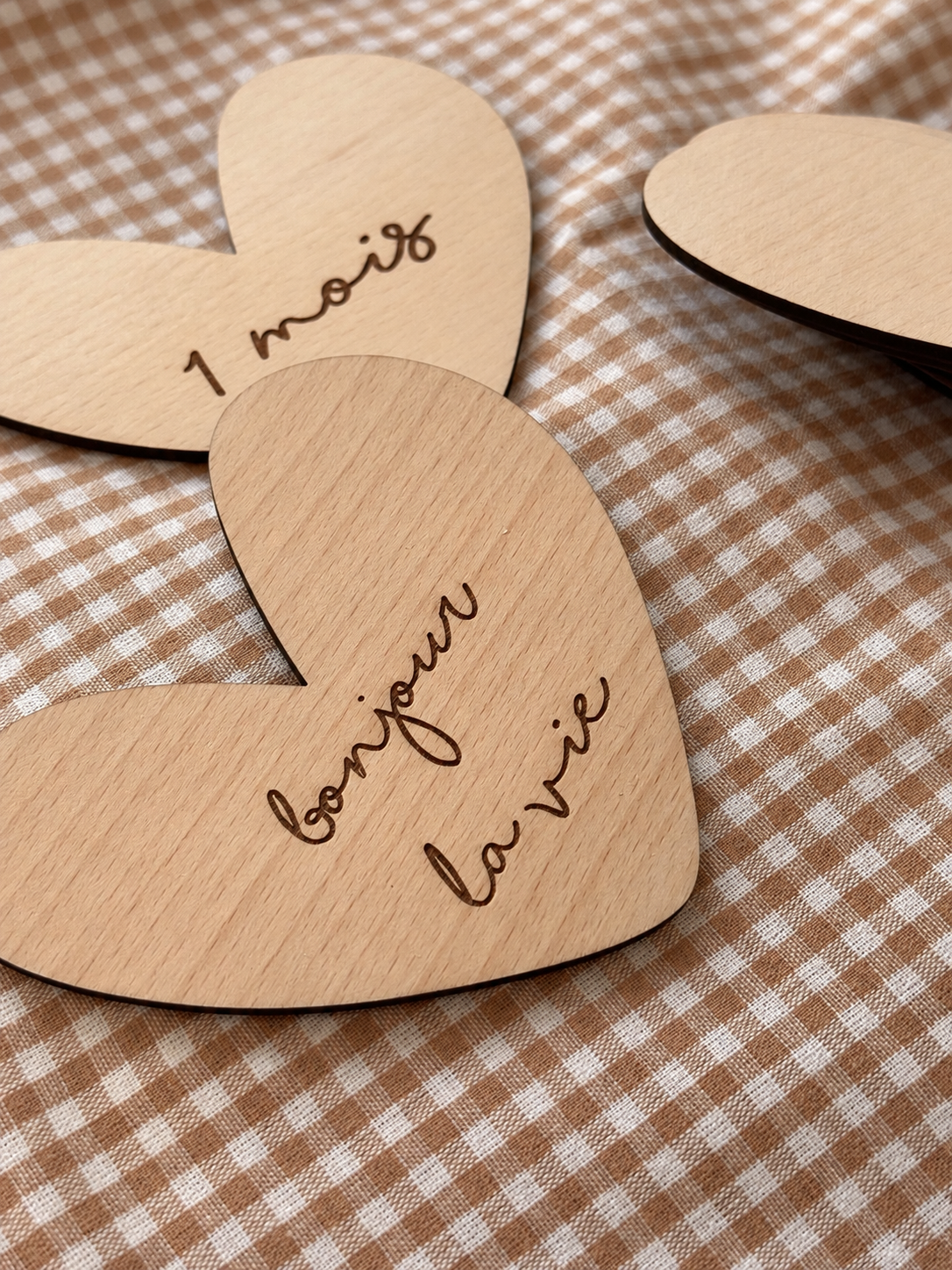 Cartes Étapes Bébé « Cœur » 12 Mois en Bois + Carte « Bonjour la vie » – Souvenir Naissance