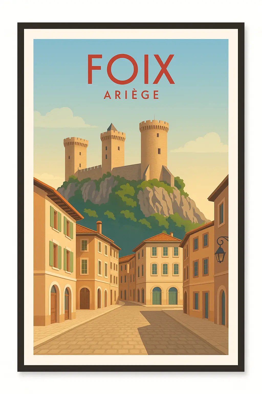 Affiche bois " Le château de Foix " - Atelier MFK