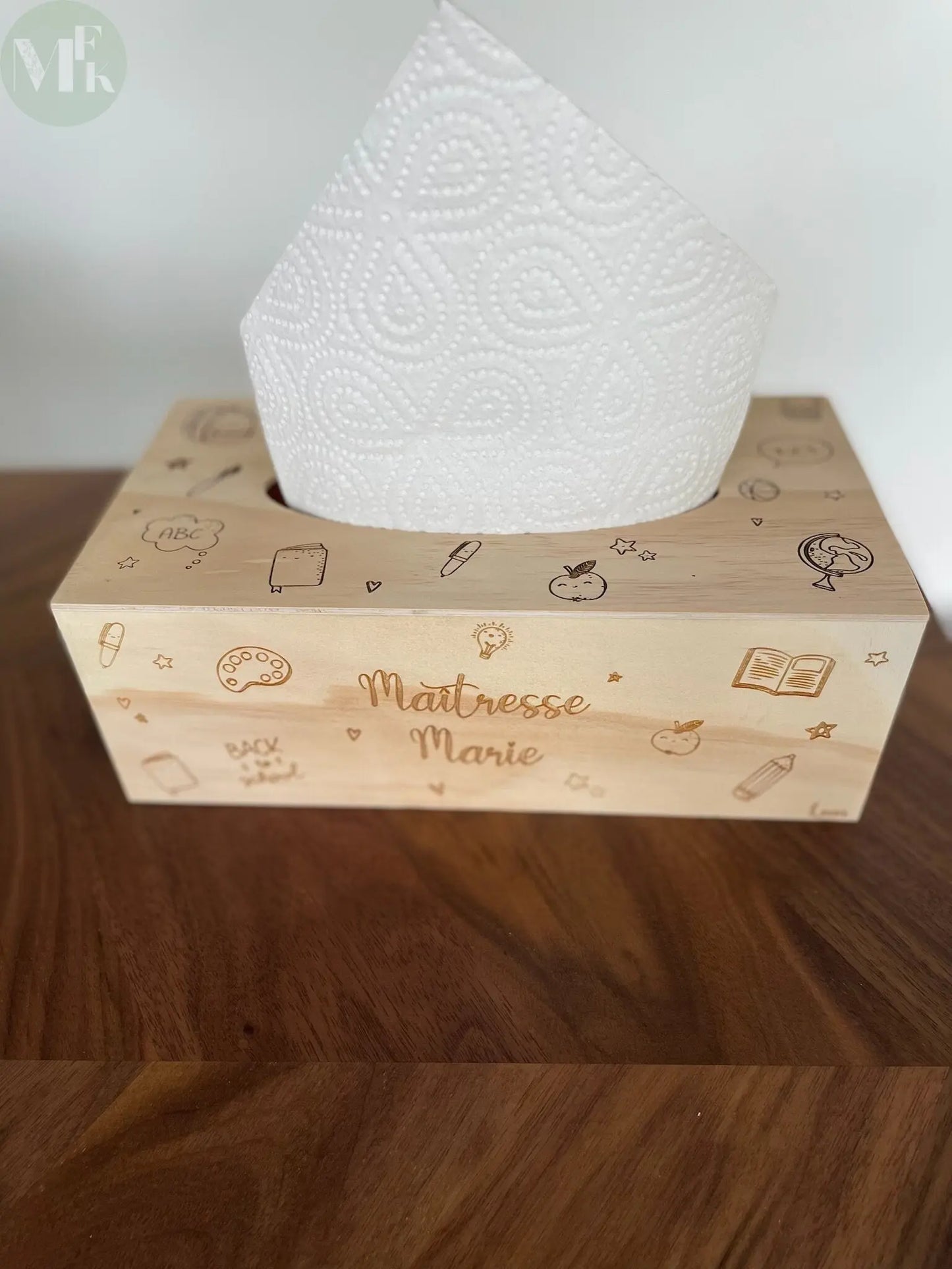 Cadeau maitresse personnalisé | Boite à mouchoir | Règle Atelier MFK