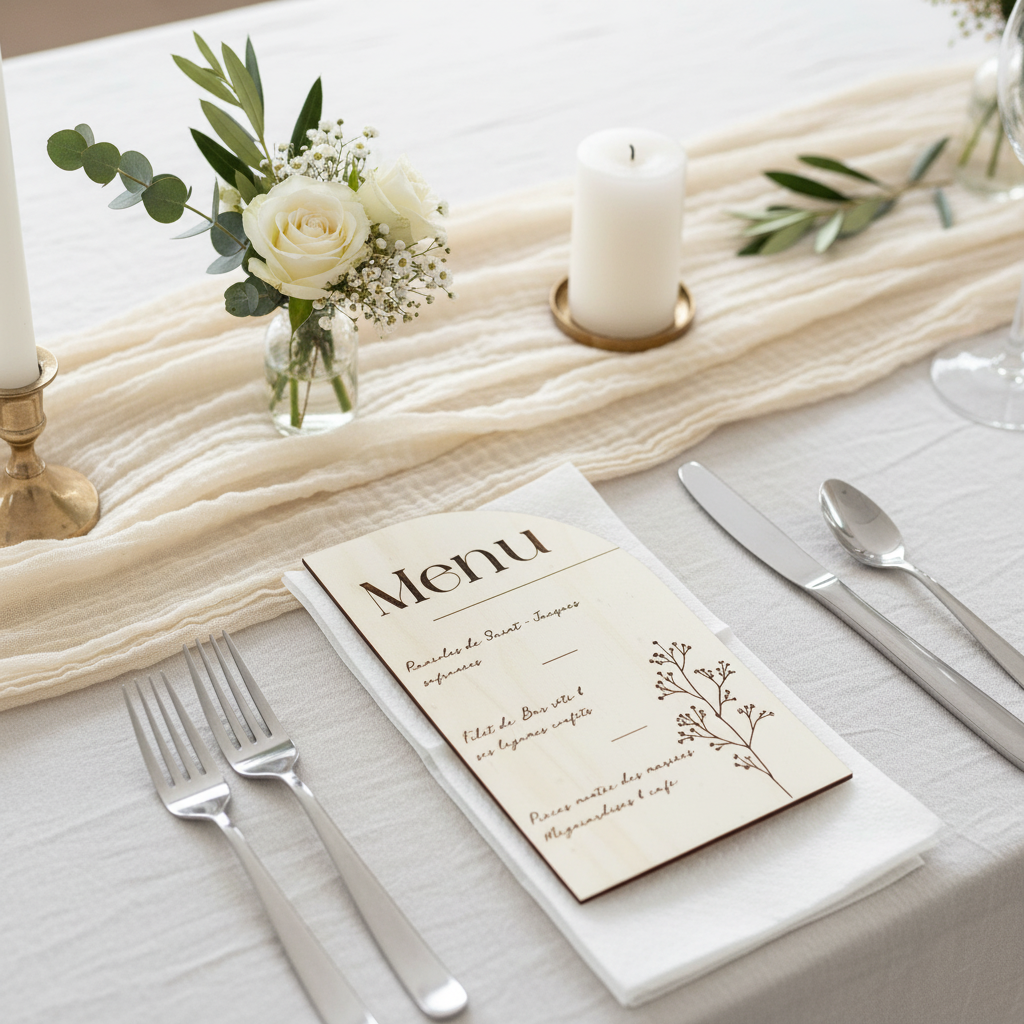 Menu de mariage en bois My French Keyring