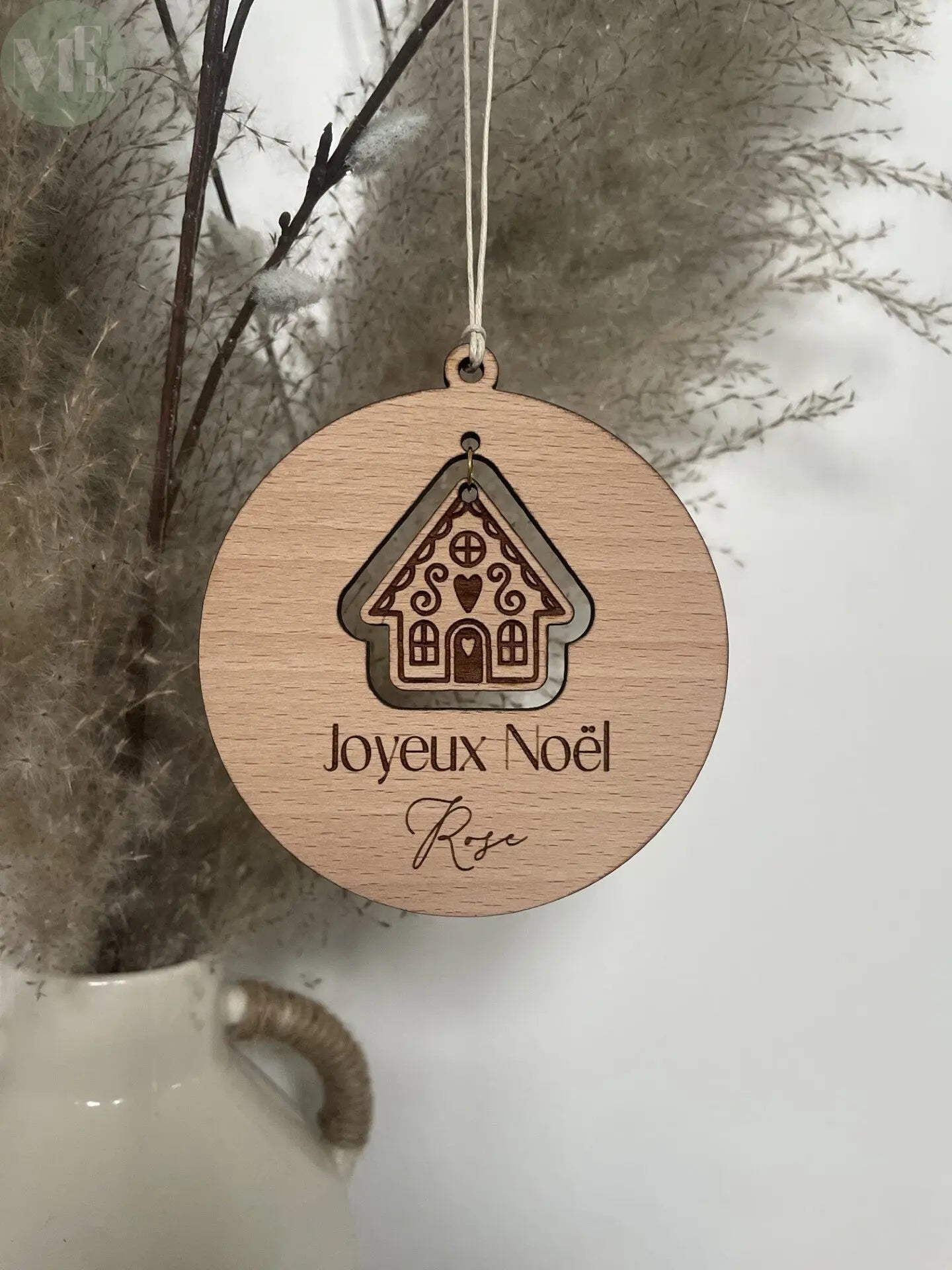 Boule de noël personnalisée en bois "Maison" Atelier MFK