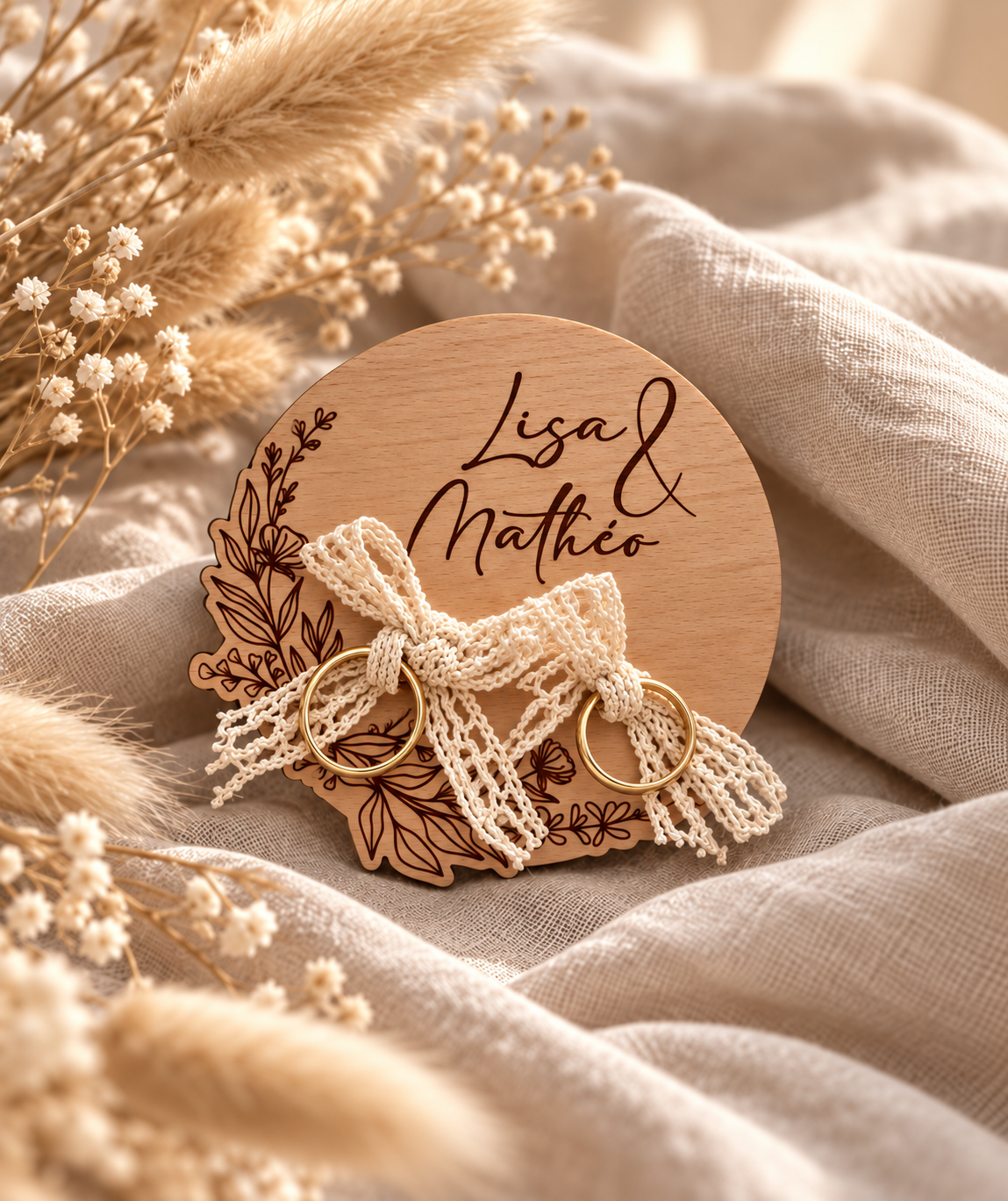 Porte-Alliances Personnalisé en Bois – Cérémonie de Mariage Atelier MFK