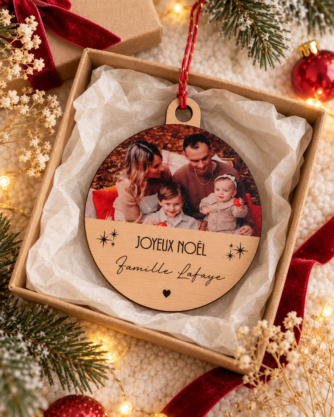 Boule de Noël Personnalisée Photo en Bois – Cadeau Souvenir Atelier MFK