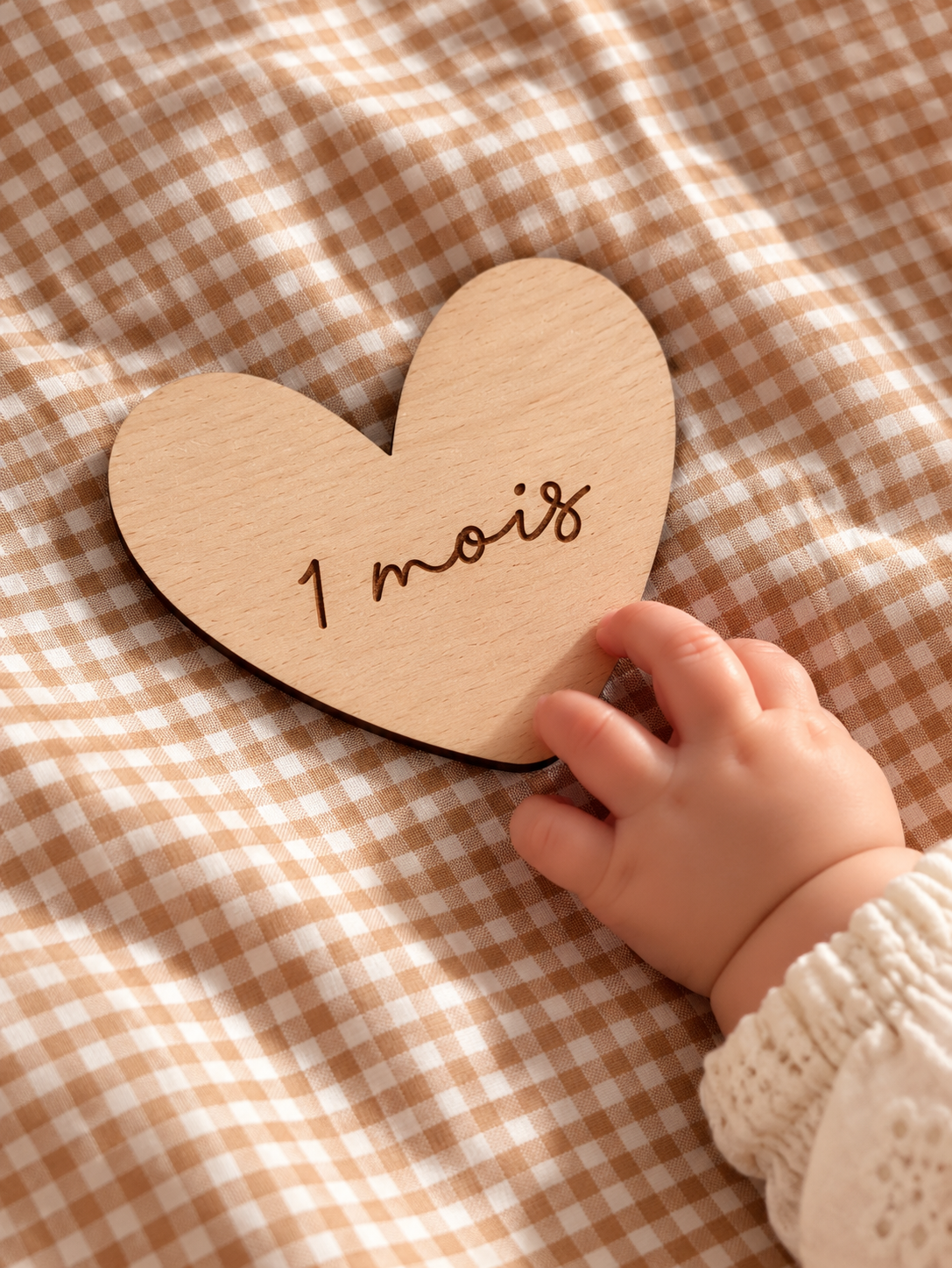 Cartes Étapes Bébé « Cœur » 12 Mois en Bois + Carte « Bonjour la vie » – Souvenir Naissance