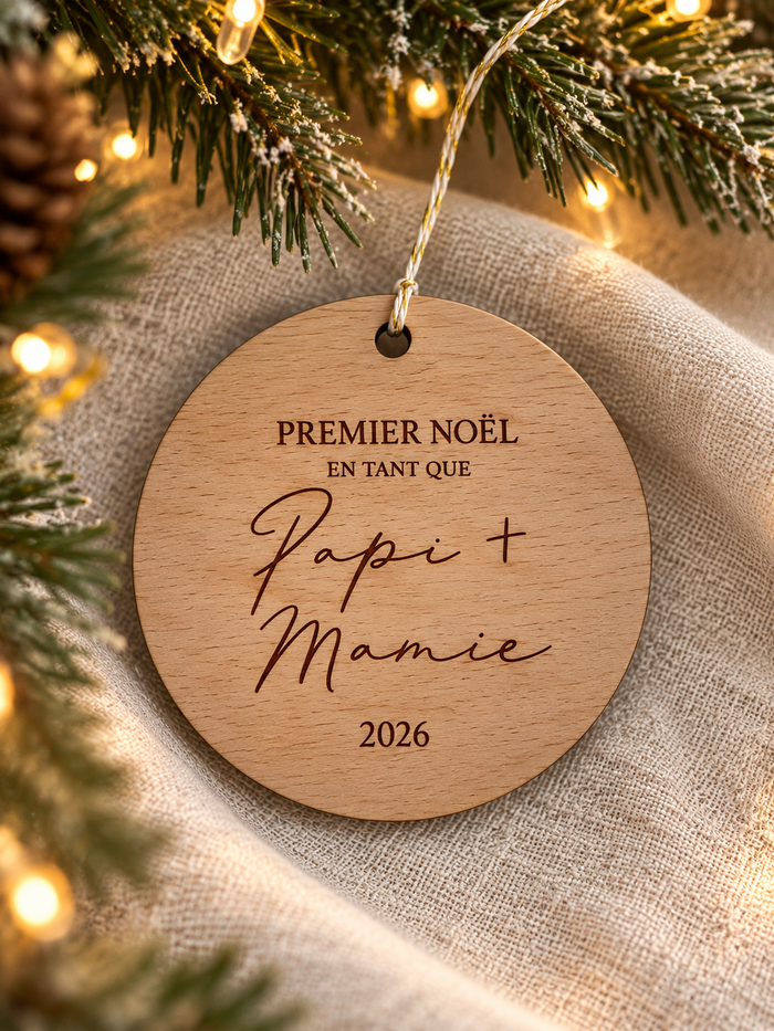 Boule de Noël Personnalisée Papi Mamie en Bois Gravé – Cadeau Grands-Parents Atelier MFK