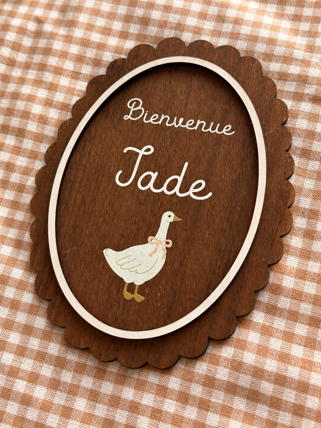 Carte de Bienvenue Bébé Personnalisée en Bois – Oie, Prénom Imprimé