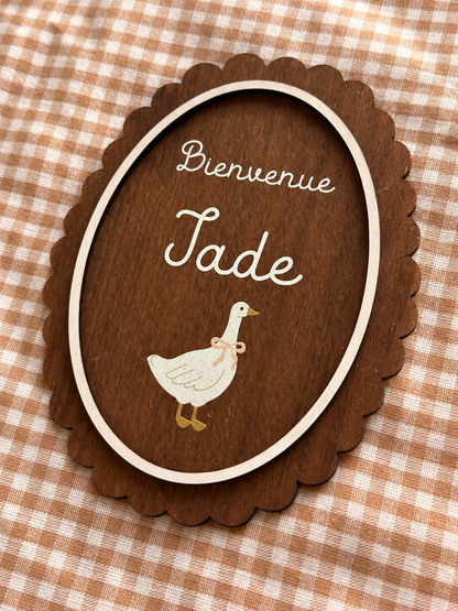 Carte de Bienvenue Bébé Personnalisée en Bois – Oie, Prénom Imprimé