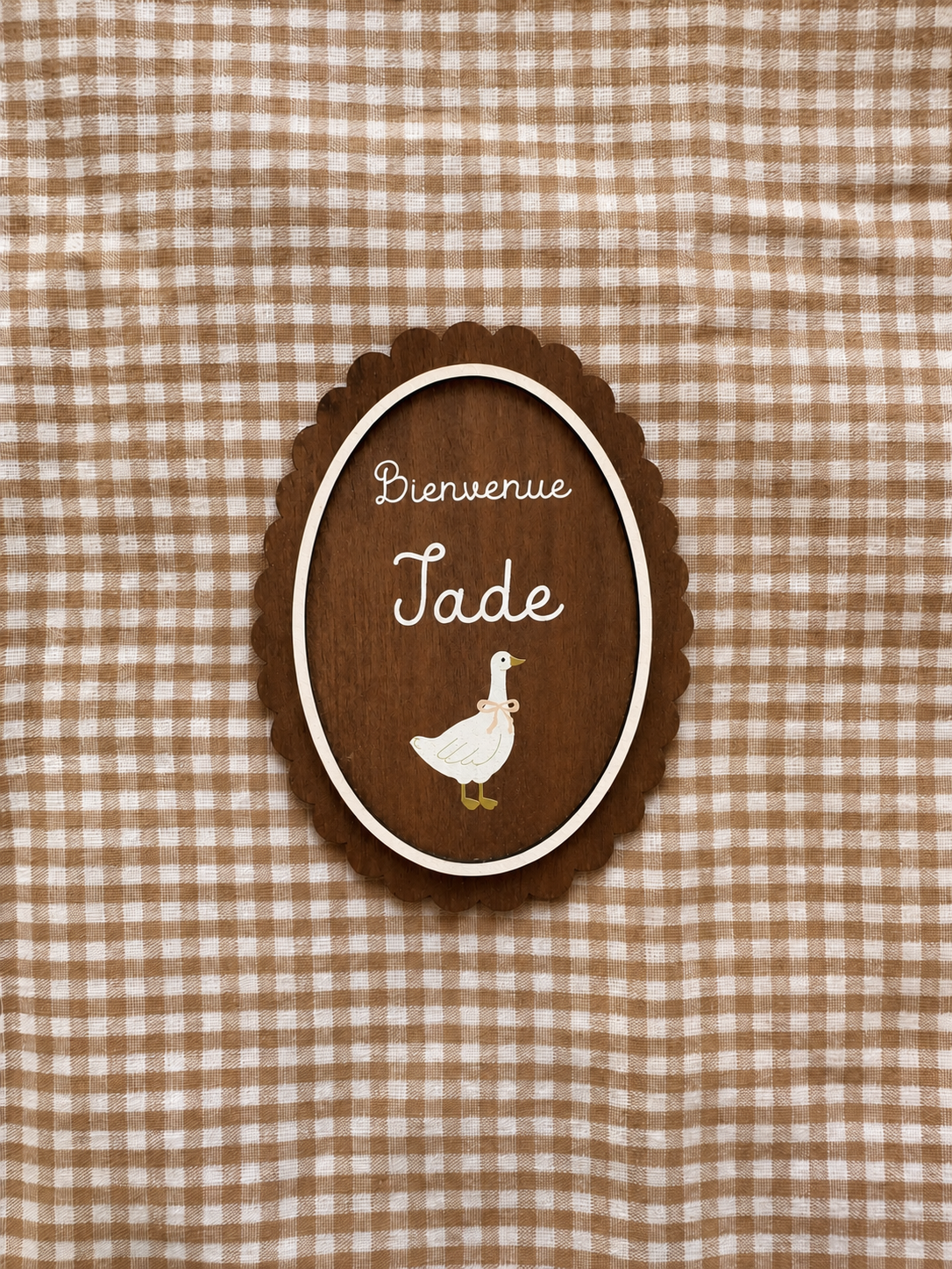Carte de Bienvenue Bébé Personnalisée en Bois – Oie, Prénom Imprimé