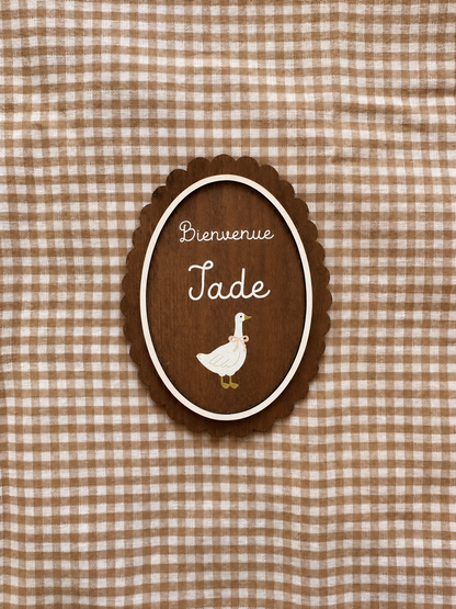 Carte de Bienvenue Bébé Personnalisée en Bois – Oie, Prénom Imprimé