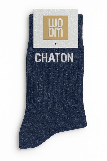 Chaussettes à paillettes "Chaton" - Marine