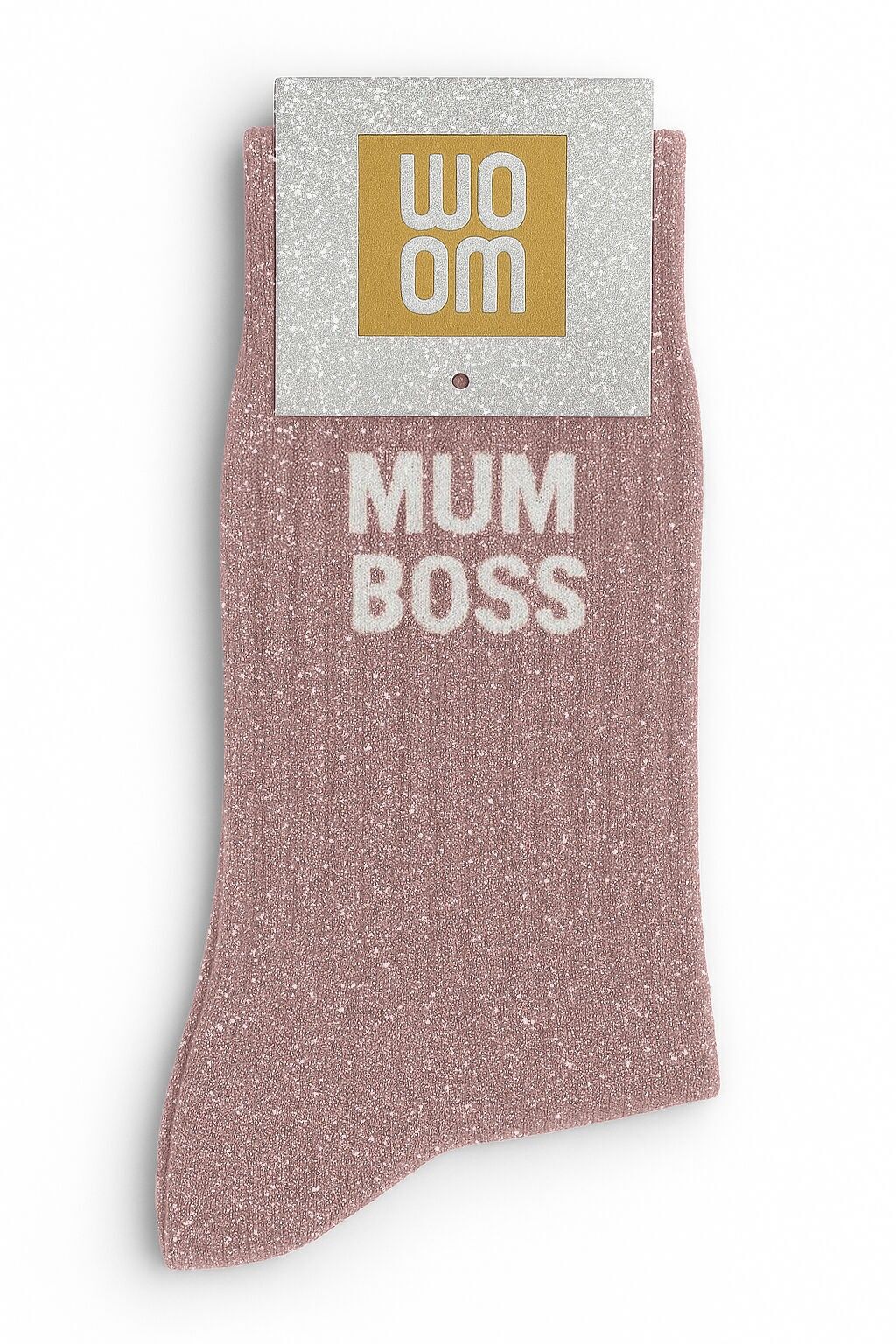 Chaussettes à paillettes "Mum Boss" - Rose Gold
