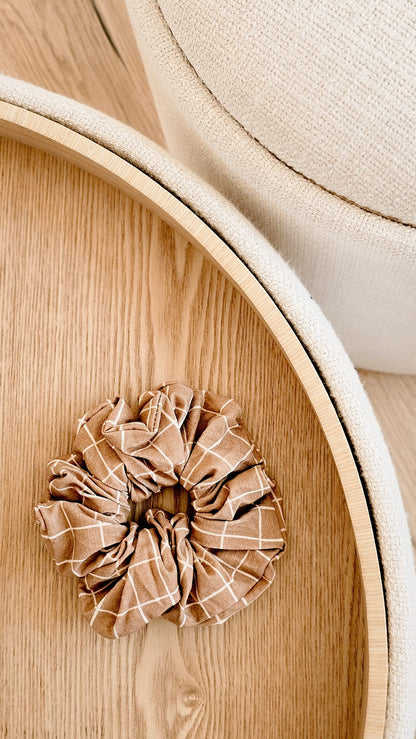 Chouchou cheveux Square - motif carreaux camel - ZAKUW