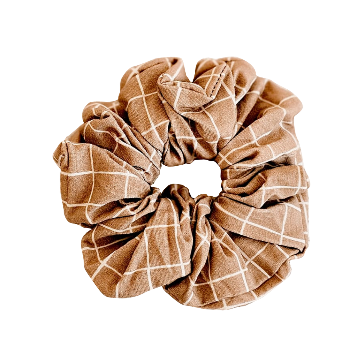 Chouchou cheveux Square - motif carreaux camel - ZAKUW
