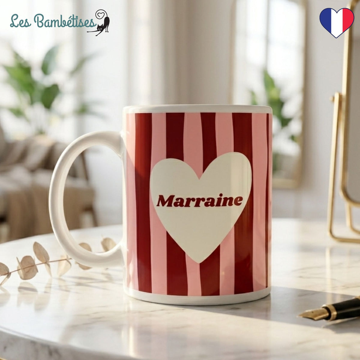 Mug "Marraine" - Rose & Bordeaux