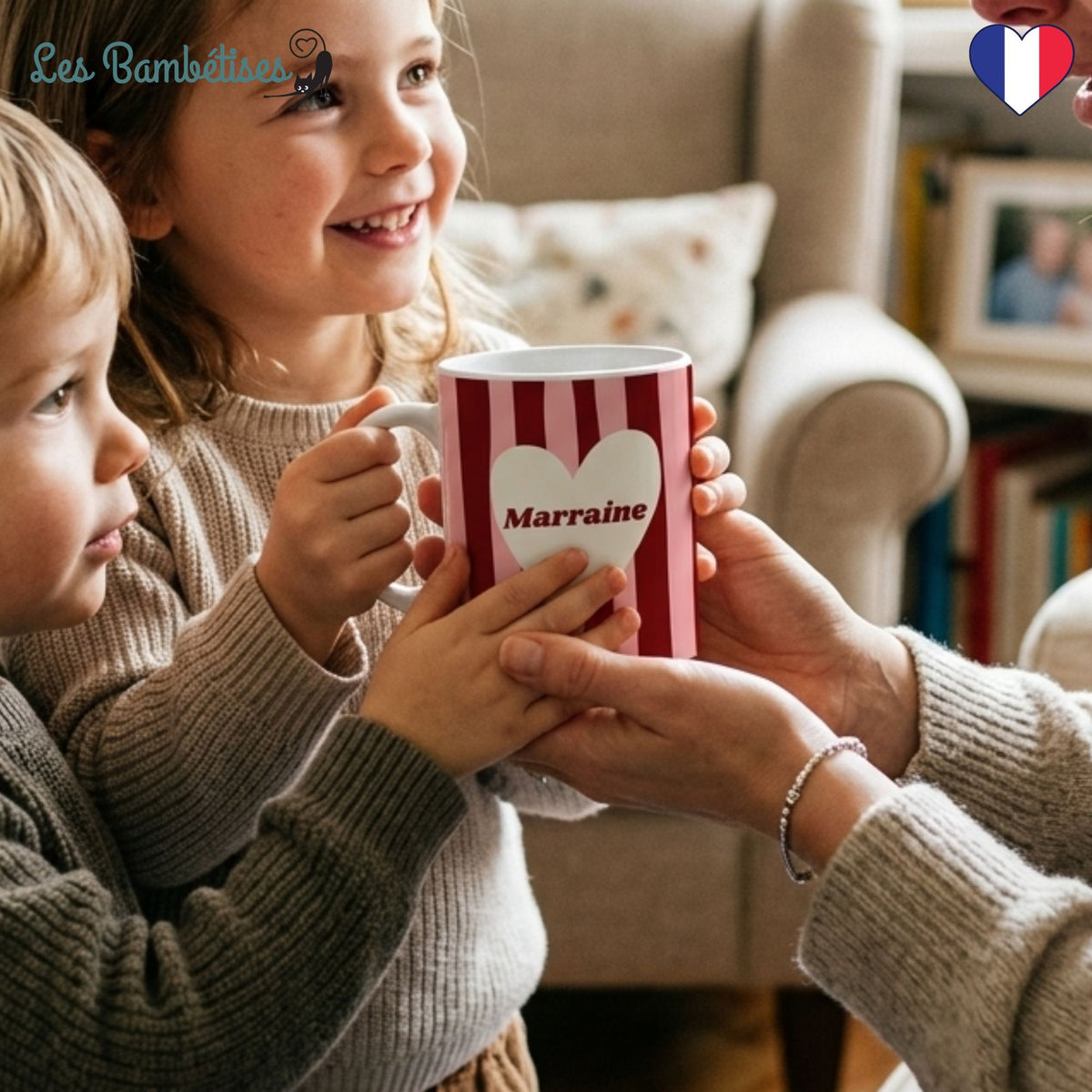 Mug "Marraine" - Rose & Bordeaux