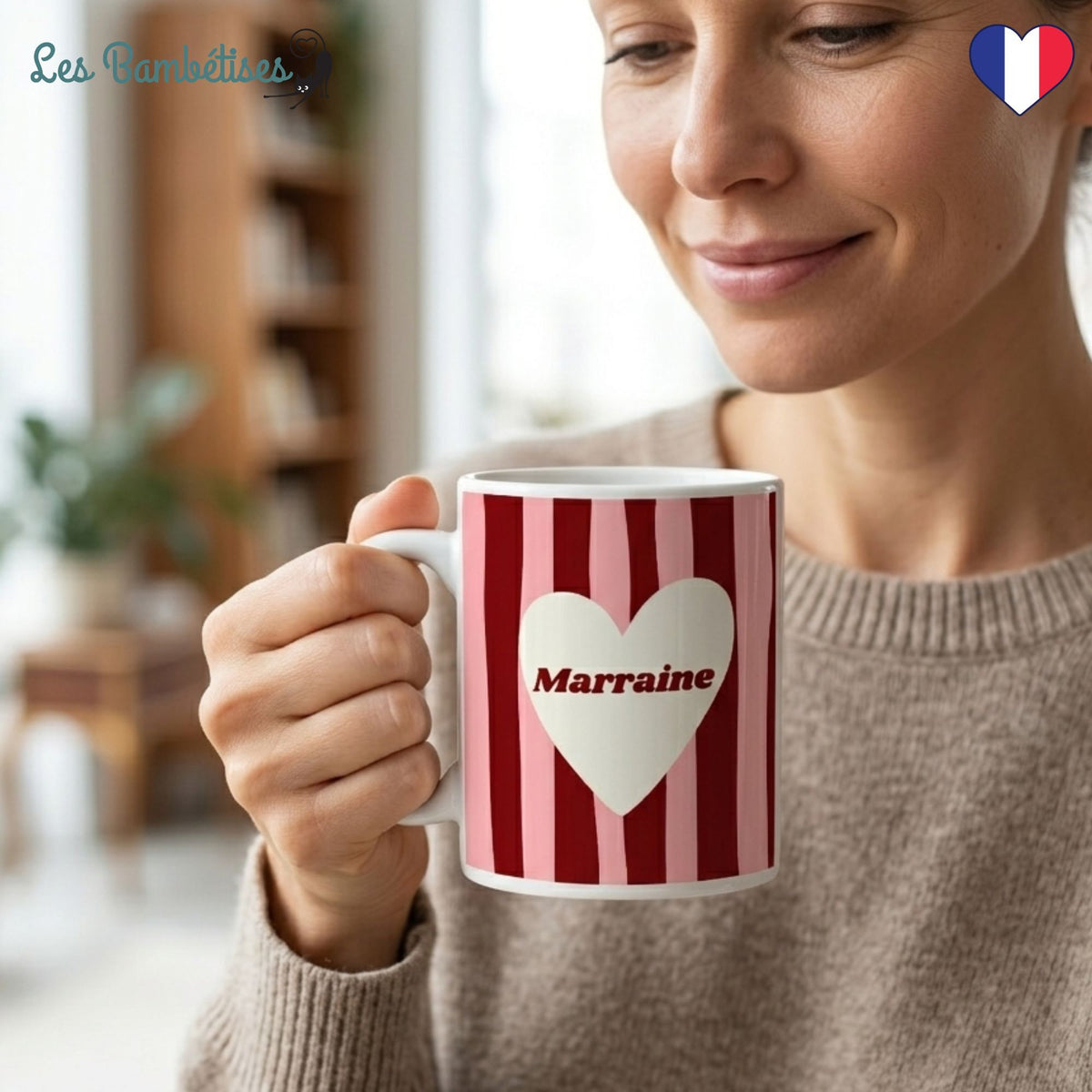 Mug "Marraine" - Rose & Bordeaux