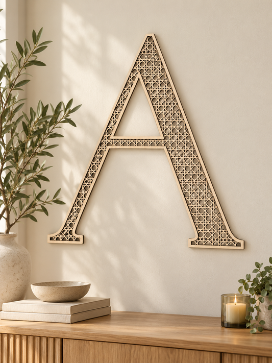 Lettre en Bois Cannage Personnalisée – Décoration Murale Chambre Atelier MFK