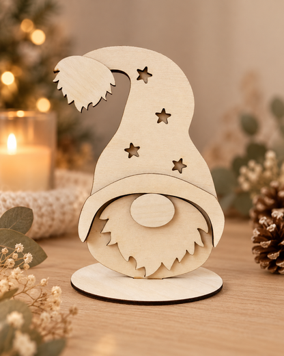 Gnome de Noël en Bois Fait Main – Décoration Sapin et Table de Noël Atelier MFK