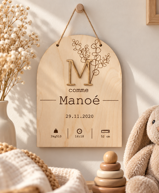 Pancarte de Naissance Gravée en Bois – Cadeau Naissance Atelier MFK