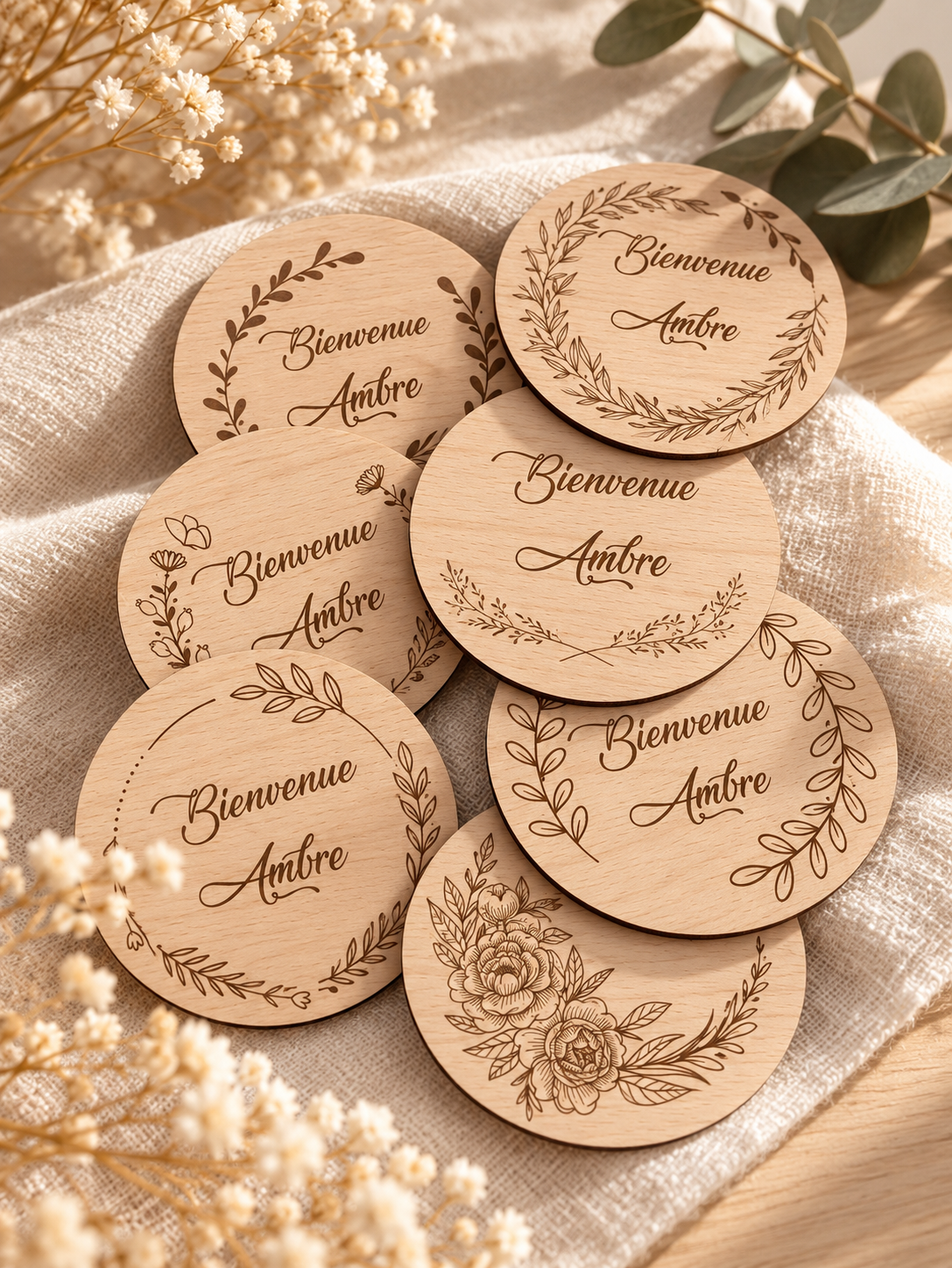 Carte de Bienvenue Bébé Personnalisée en Bois Gravé – Cadeau Naissance Atelier MFK