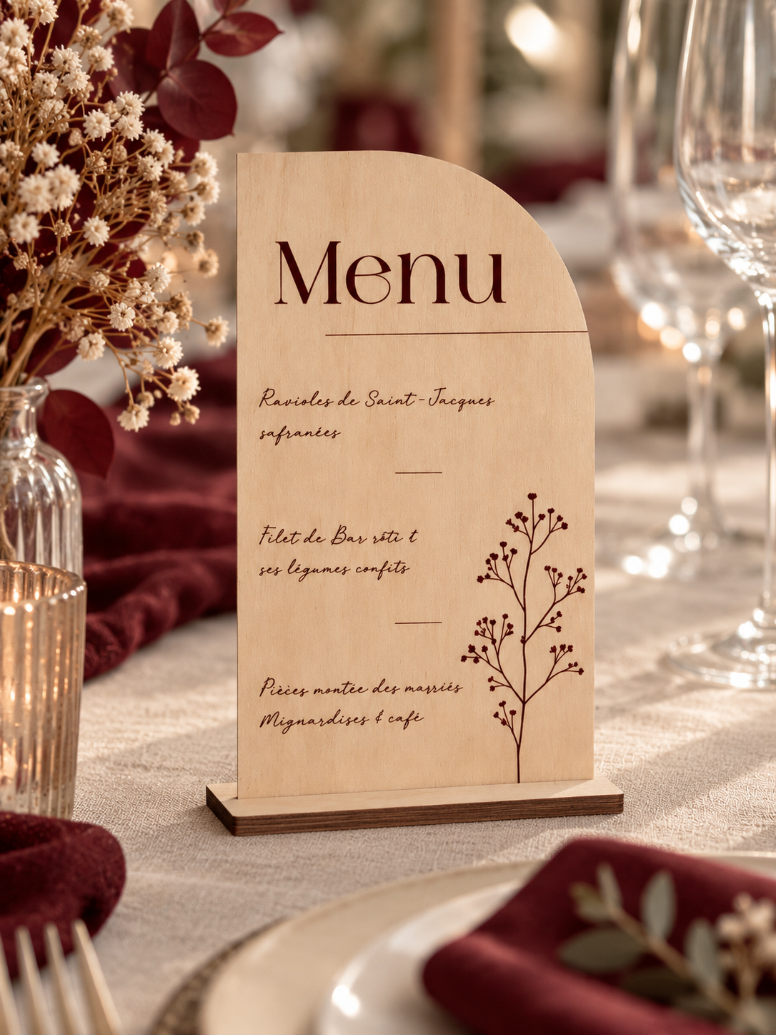 Menu de Mariage en Bois Gravé – Déco Table Mariage Atelier MFK