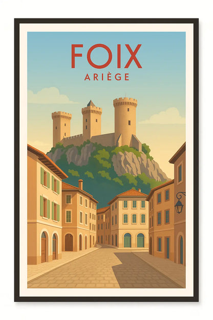 Affiche bois " Le château de Foix " - Atelier MFK