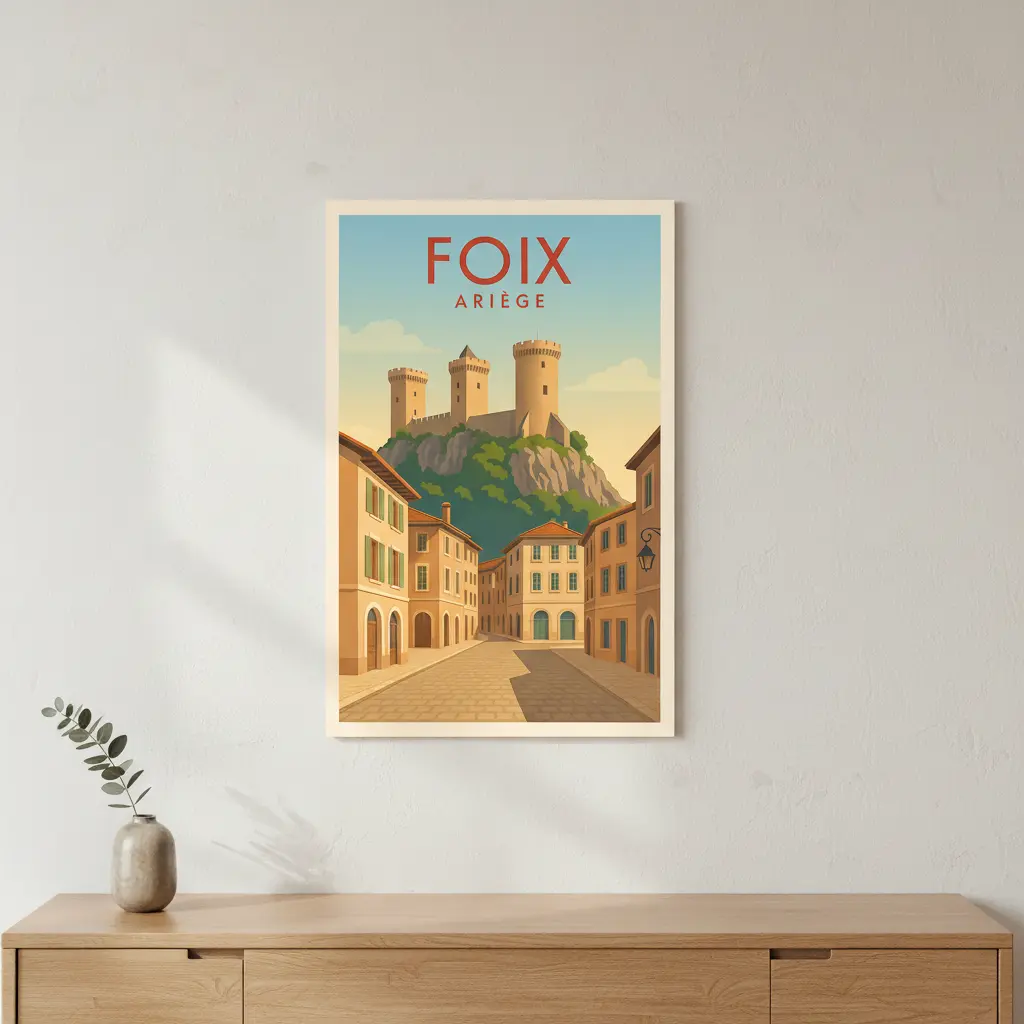 Affiche bois " Le château de Foix " Atelier MFK