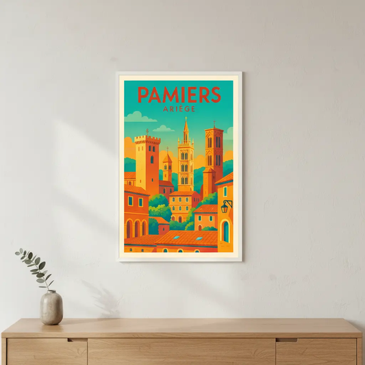 Affiche bois 'Les 3 clochers - Pamiers' Atelier MFK