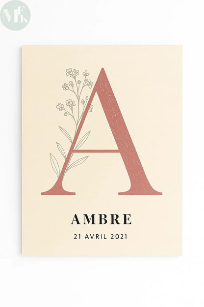 Affiche murale Initiale personnalisée Atelier MFK