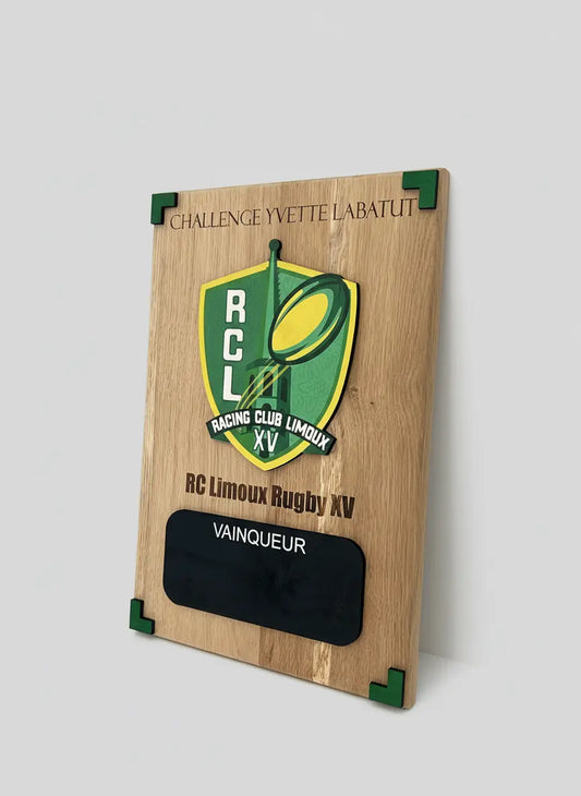 Bouclier de Brennus personnalisé en bois – Trophée sportif sur mesure Atelier MFK