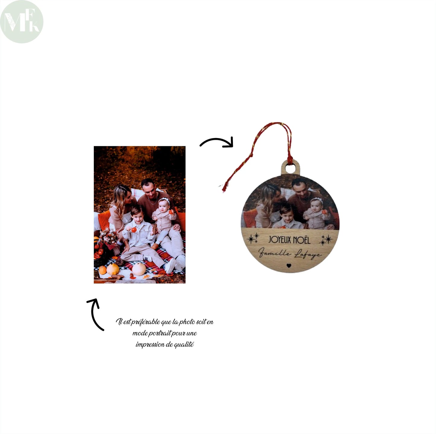 Boule de Noël personnalisée photo en bois Atelier MFK