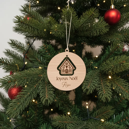 Boule de noël personnalisée en bois "Maison" Atelier MFK