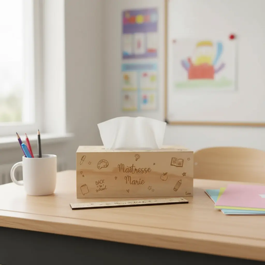 Cadeau maitresse personnalisé | Boite à mouchoir | Règle Atelier MFK