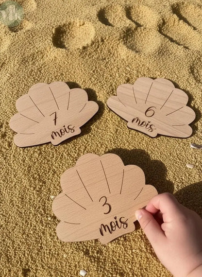 Carte étape bois personnalisée coquillage "SHELL" 12 mois Atelier MFK