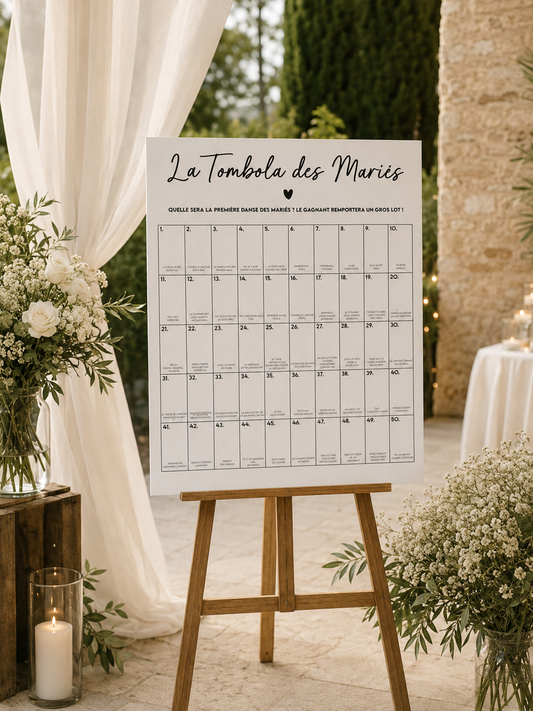 Tableau Tombola des Mariés – Jeu Personnalisé Animation Mariage Atelier MFK