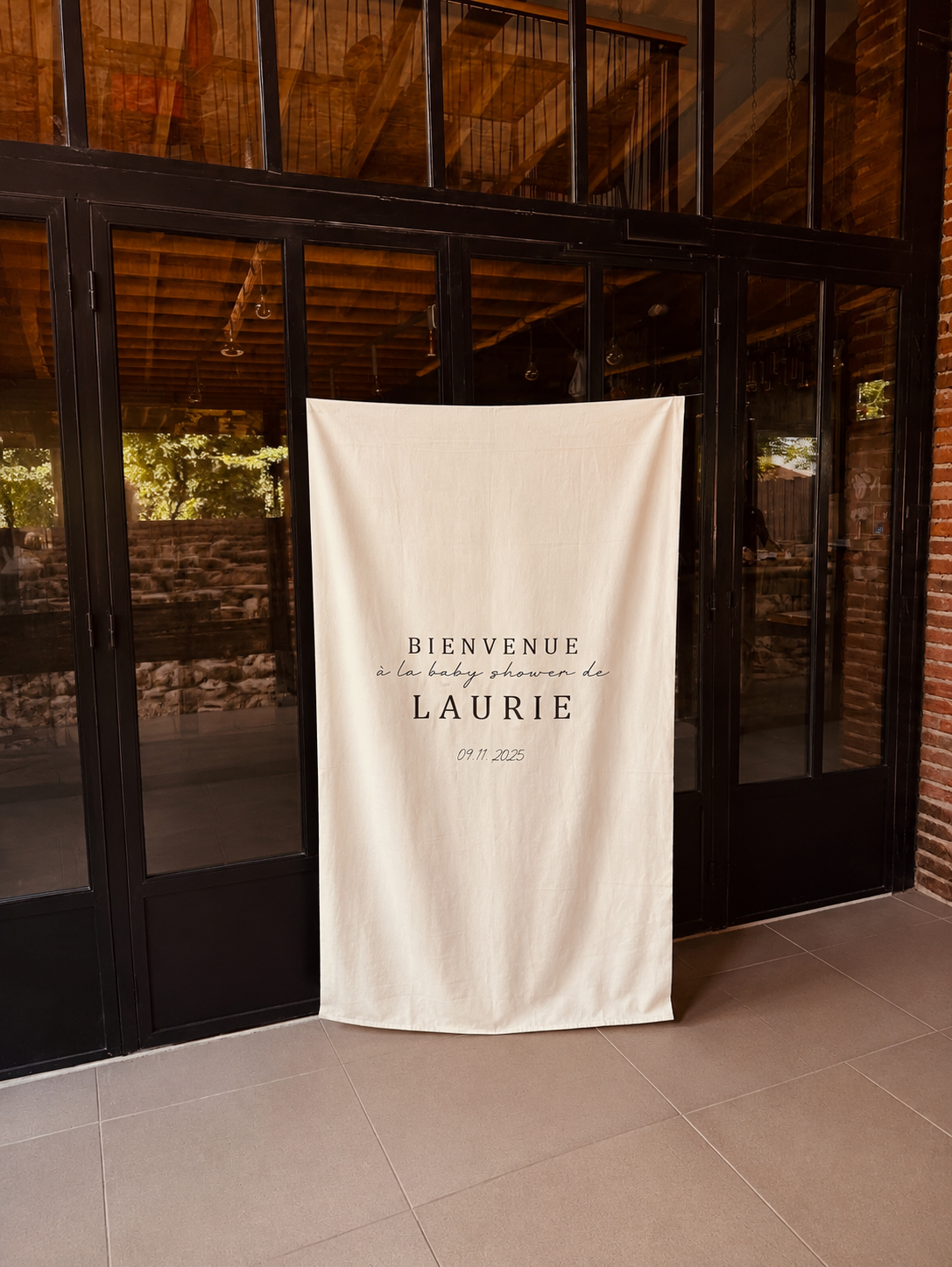 Drap de bienvenue personnalisé | Panneau d'accueil en tissu sur mesure Atelier MFK