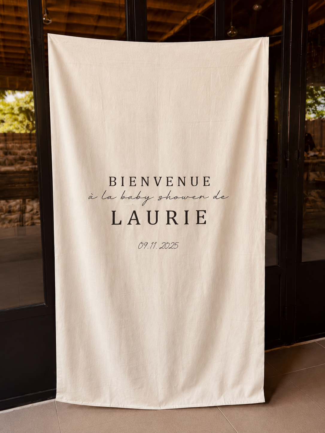 Drap de bienvenue personnalisé | Panneau d'accueil en tissu sur mesure Atelier MFK