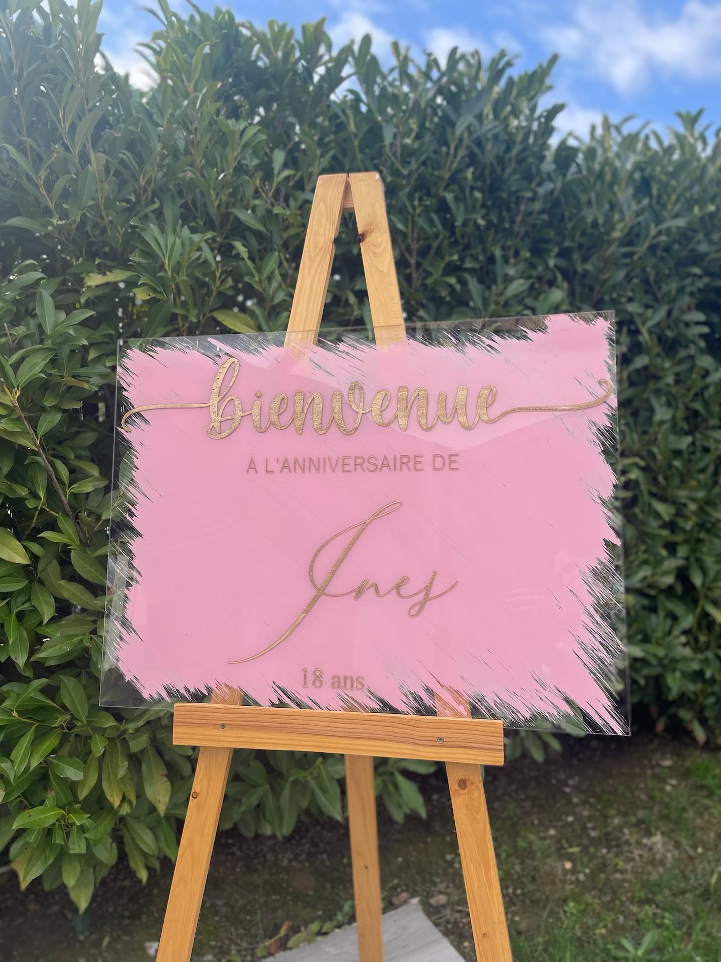 Panneau de bienvenue en plexiglas personnalisé, Fond de couleur au choix, Signalisation de mariage en acrylique,