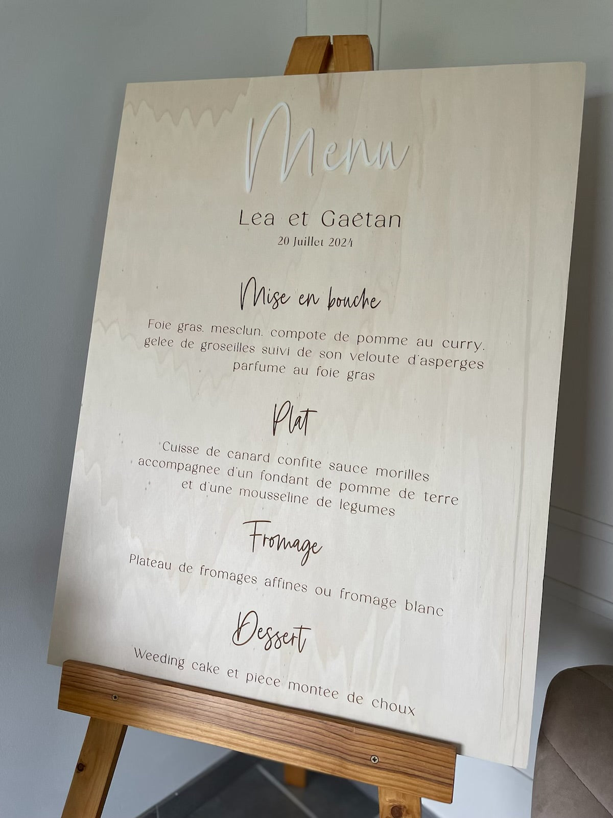 Panneau menu mariage personnalisable