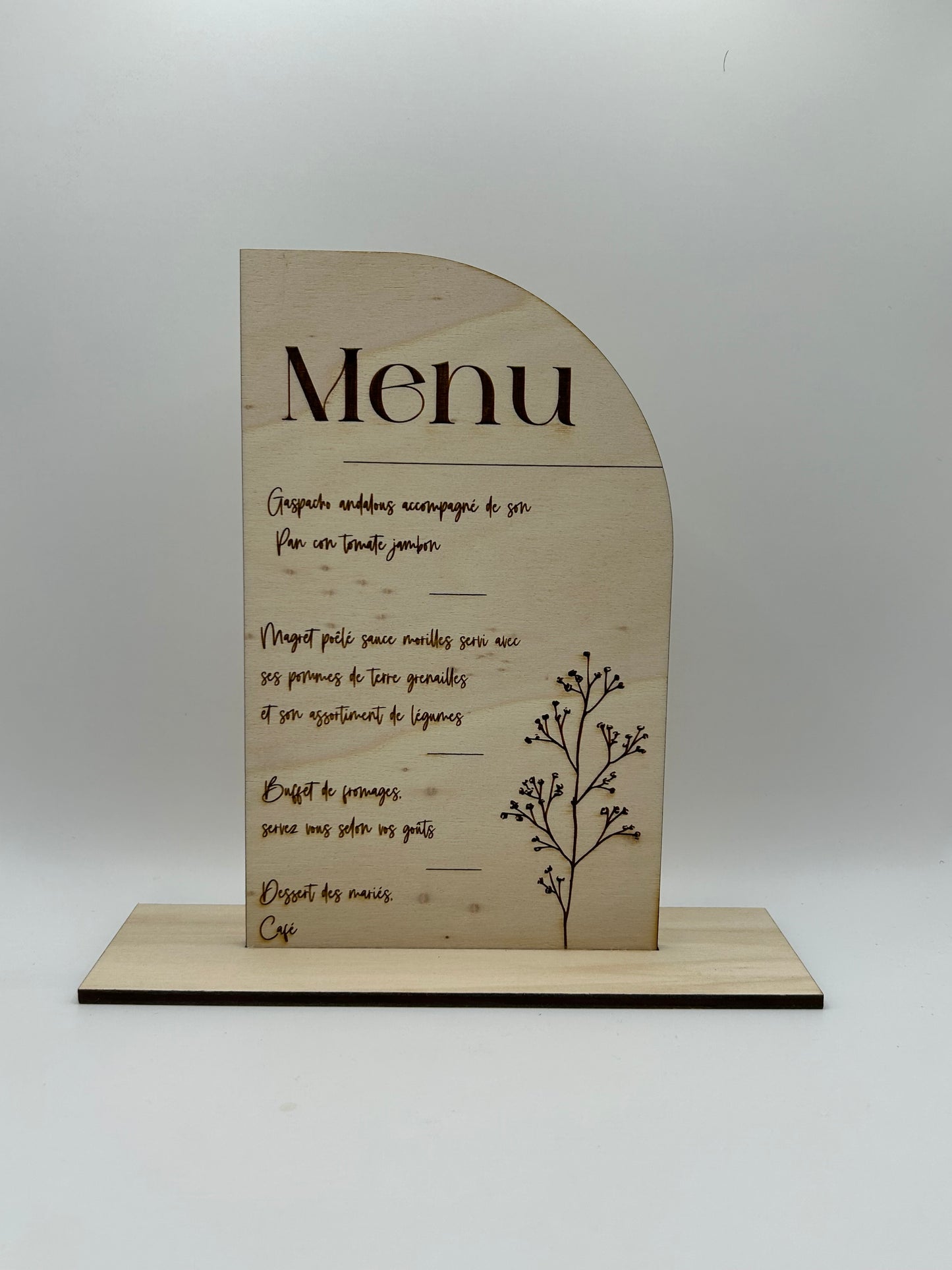 Menu de table gravé en bois personnalisable