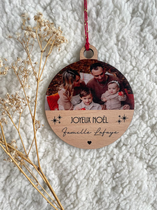 Boule de Noël personnalisée photo en bois