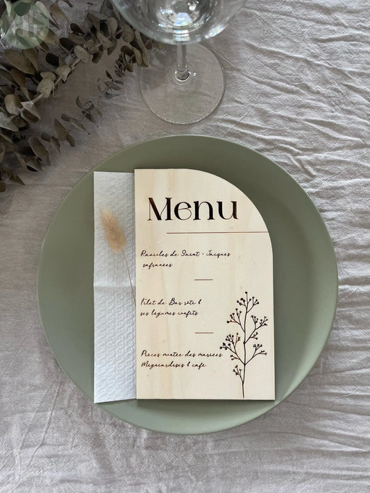 Menu de mariage en bois gravé individuel ou sur socle personnalisable My French Keyring