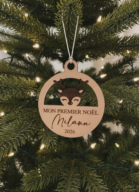 Boule de Noël "Mon Premier Noël" Gravée en Bois – Souvenir Bébé Atelier MFK