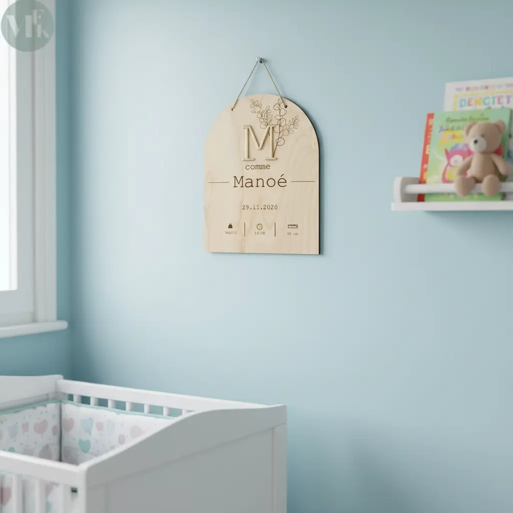 Pancarte de naissance gravée en bois My French Keyring