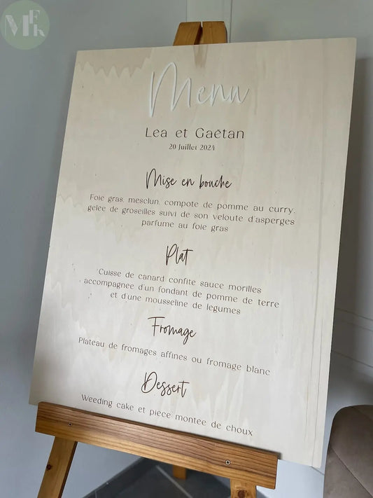 Panneau menu mariage personnalisable Atelier MFK