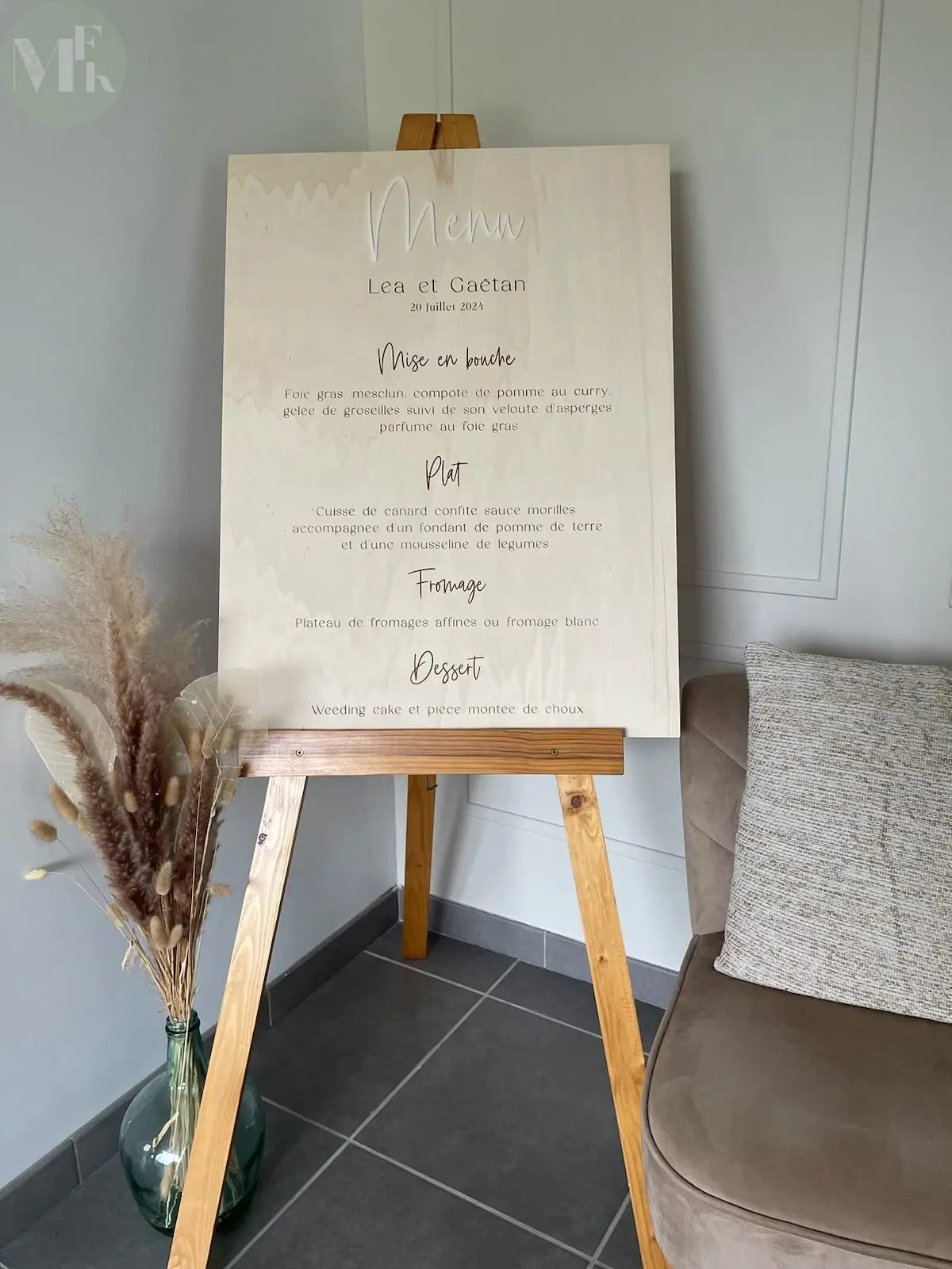 Panneau menu mariage personnalisable Atelier MFK
