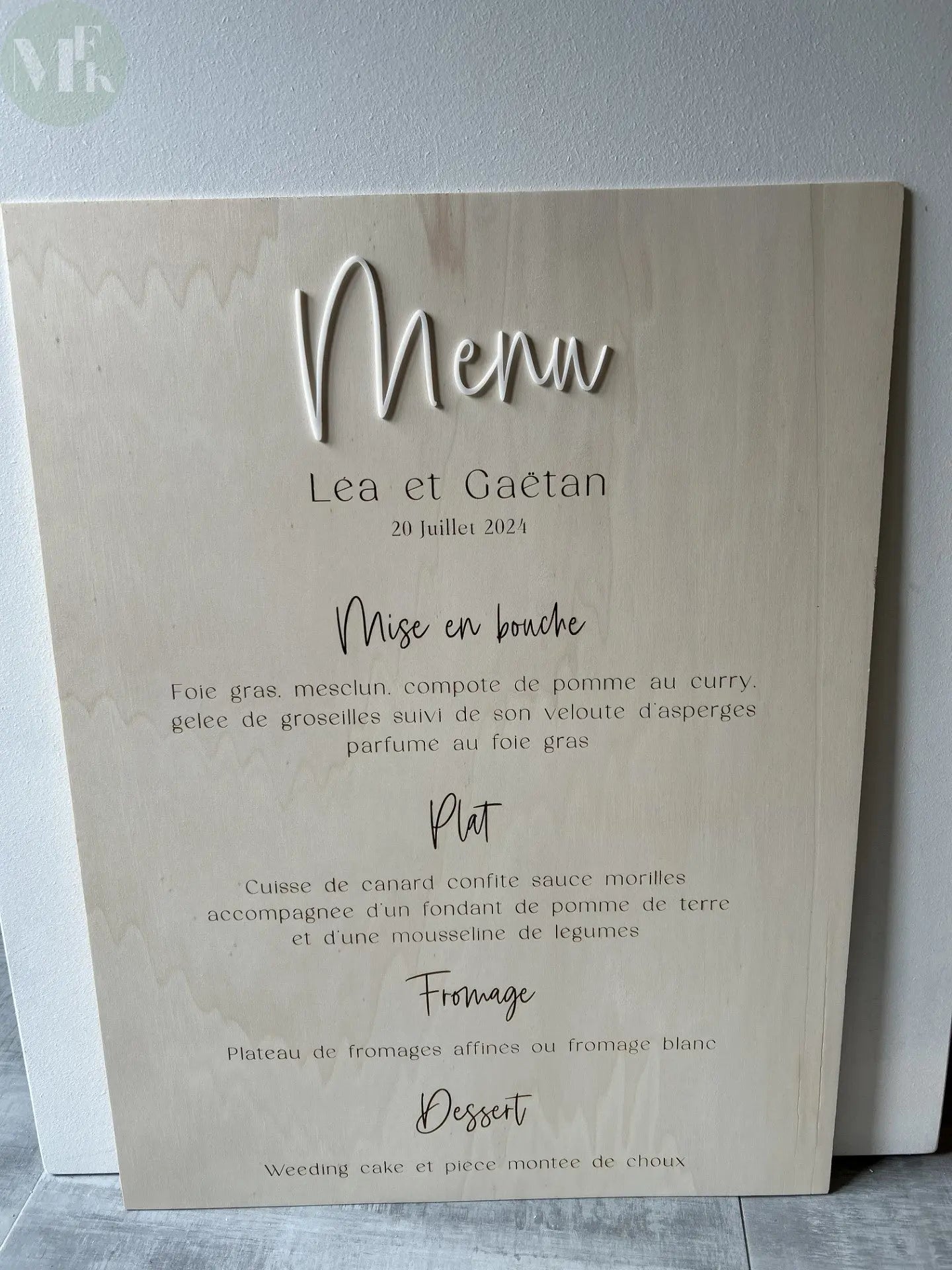 Panneau menu mariage personnalisable Atelier MFK