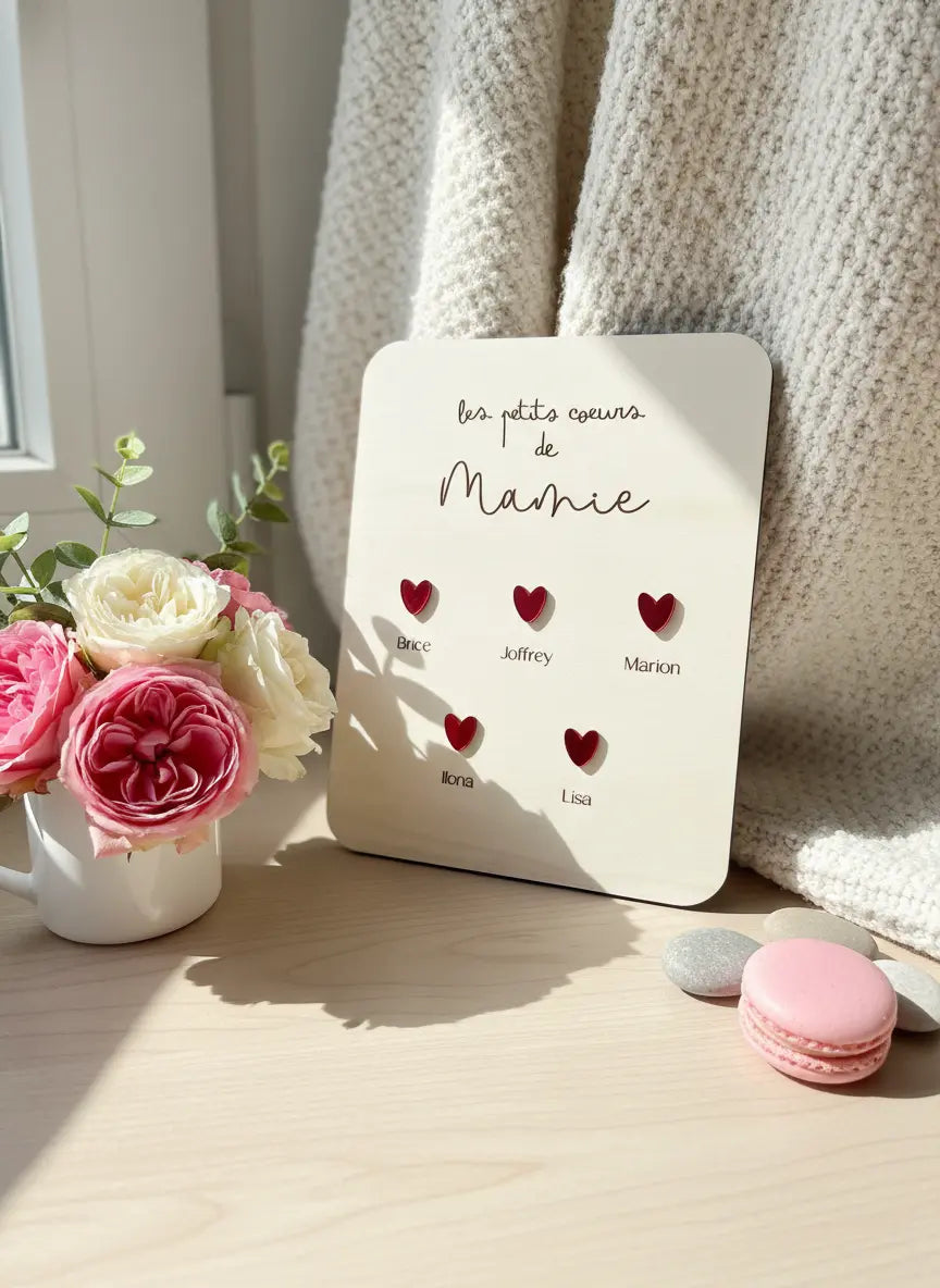 Plaque Murale Personnalisée – Les Cœurs de Mamie Atelier MFK