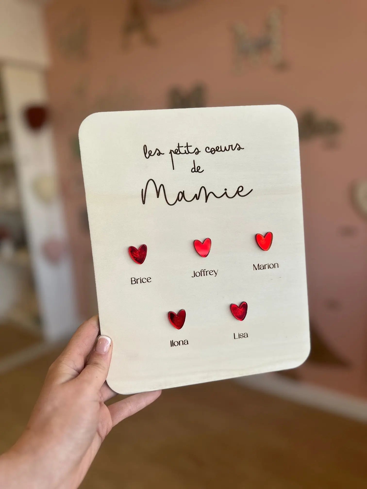 Plaque Murale Personnalisée – Les Cœurs de Mamie Atelier MFK