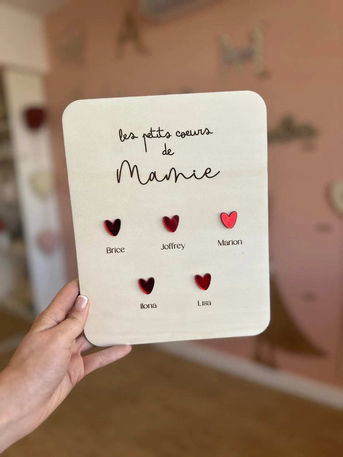 Plaque Murale Personnalisée – Les Cœurs de Mamie Atelier MFK